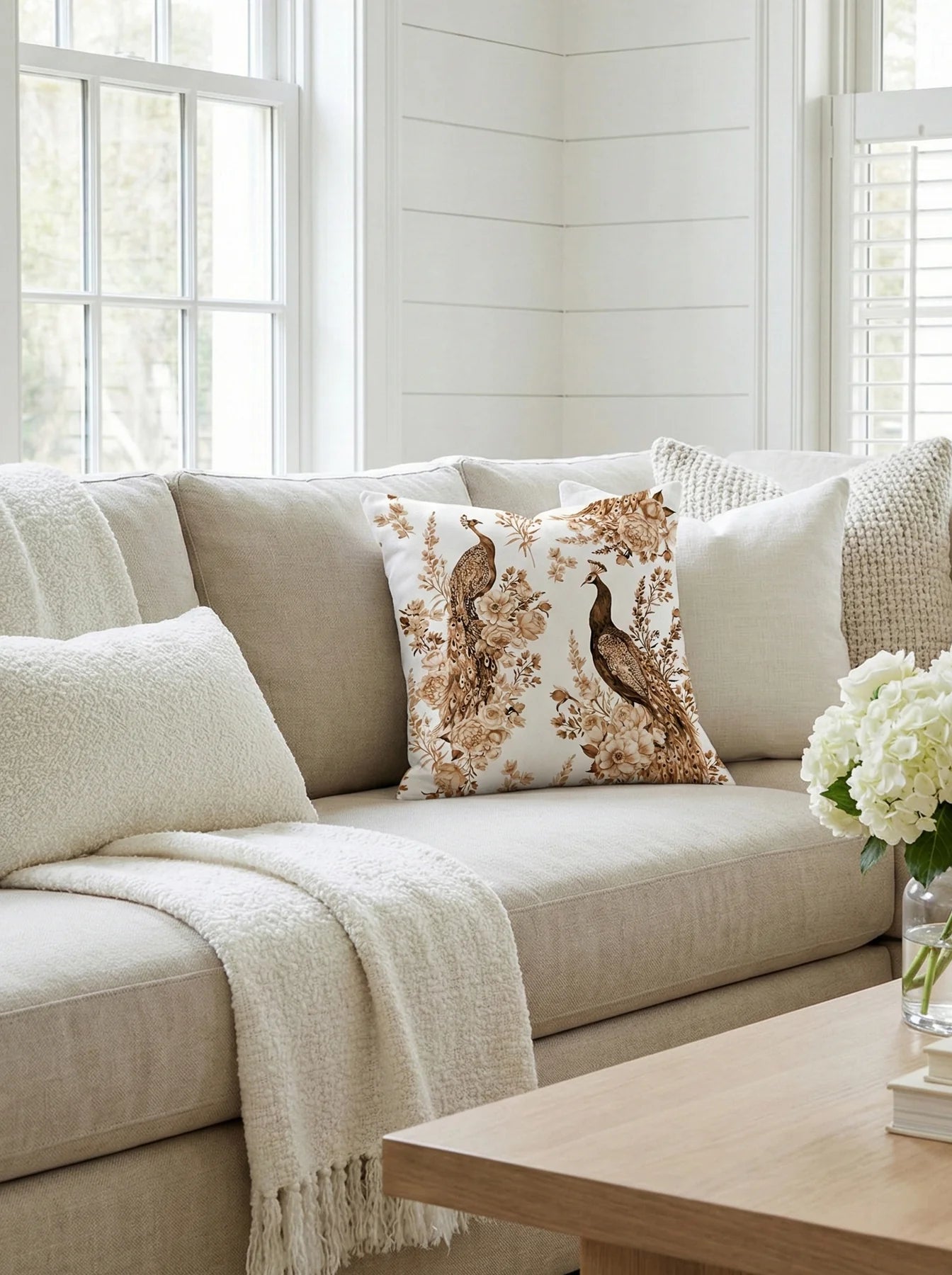 Peacock Caramel Haven Linen Pillow