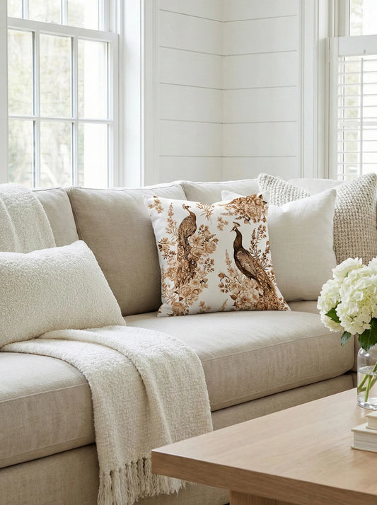 Peacock Caramel Haven Linen Pillow