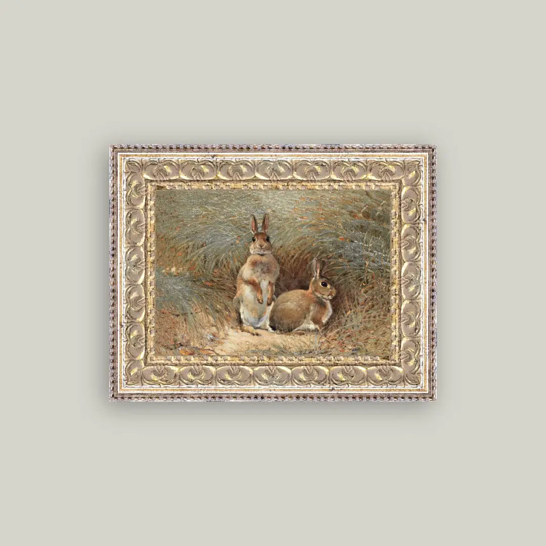 Framed Bunnies Antique Art