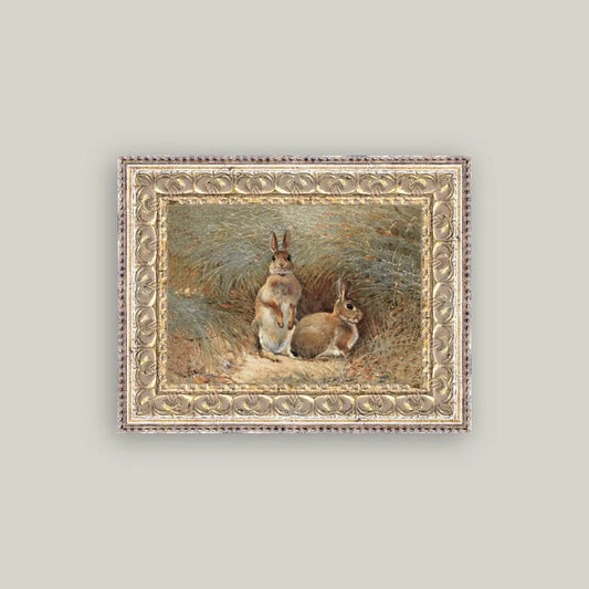 Framed Bunnies Antique Art