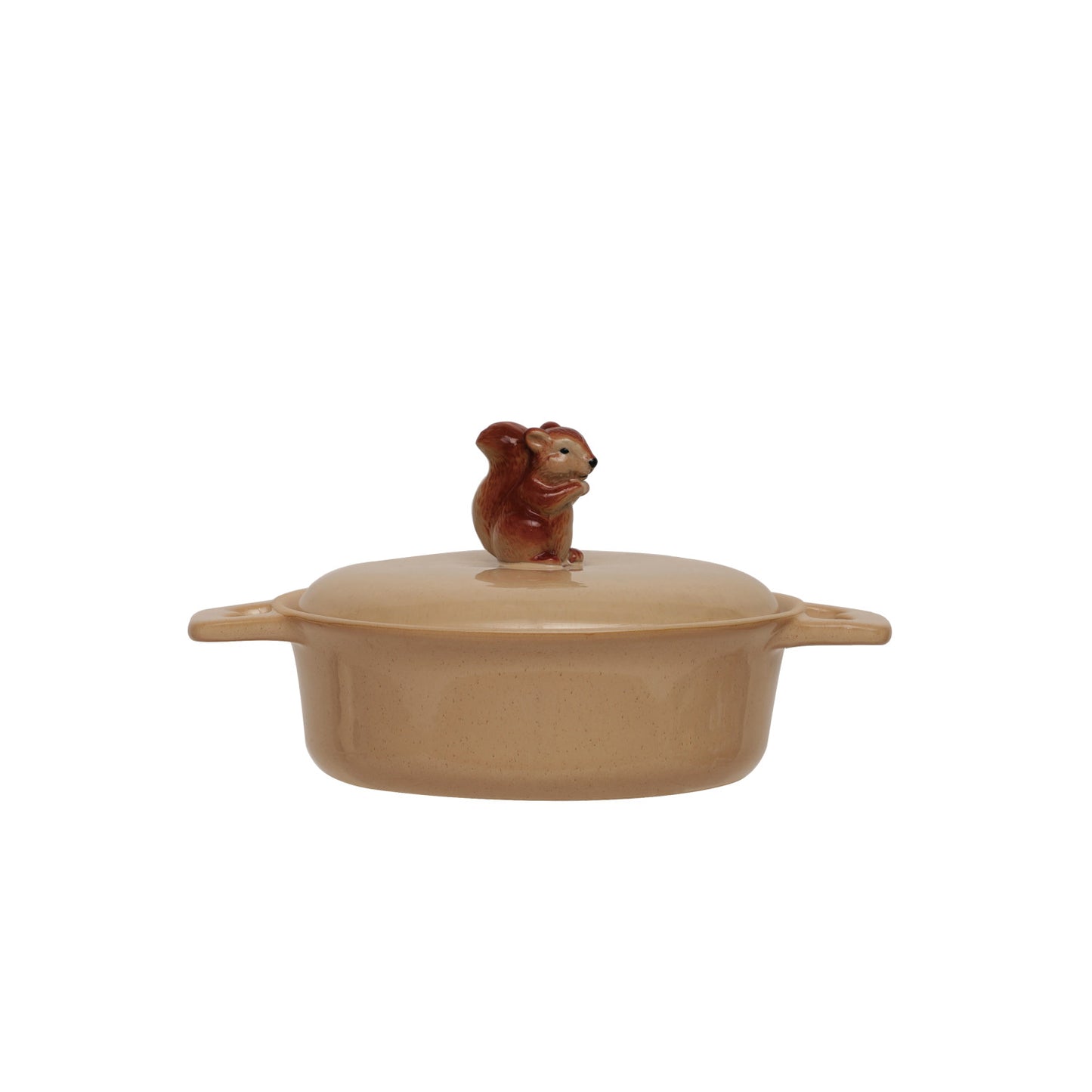 Stoneware Baker With Squirrel Finial & Handles