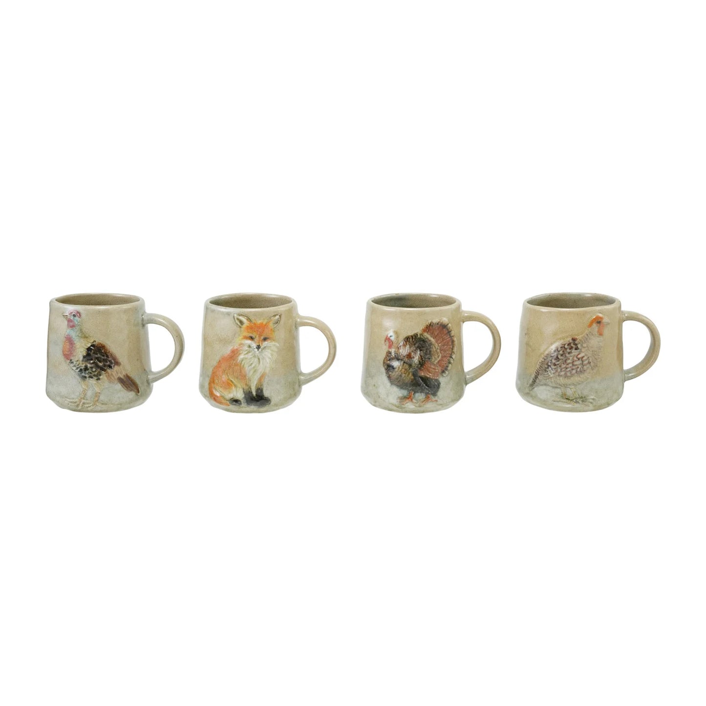 Hand-Painted Embossed Stoneware Mug With Animal