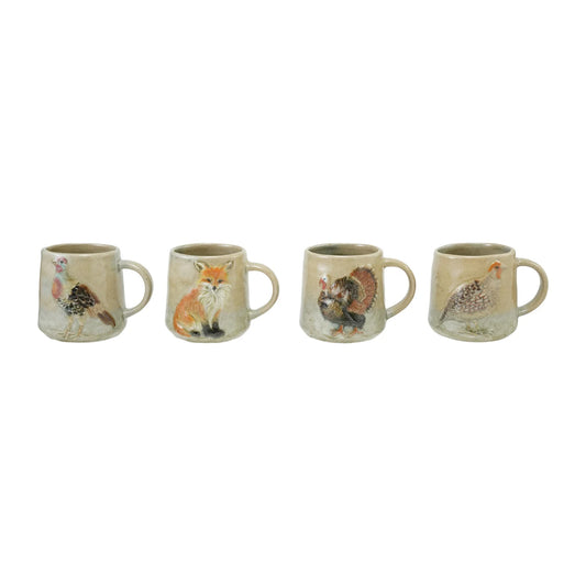 Hand-Painted Embossed Stoneware Mug With Animal