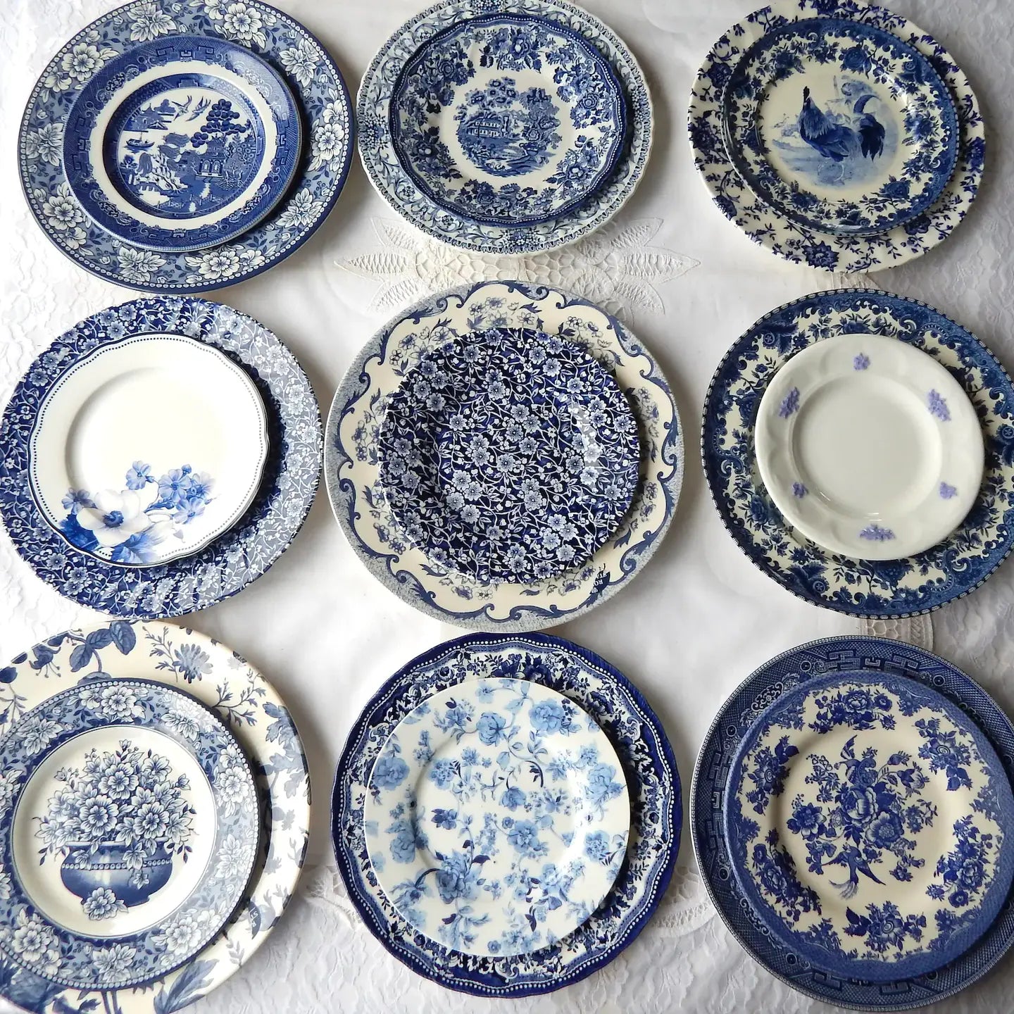 Mismatched Blue and White Salad Plates