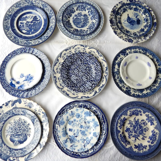 Mismatched Blue and White Salad Plates