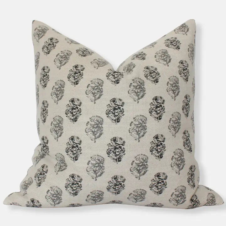 Charcoal Floral Throw Pillow