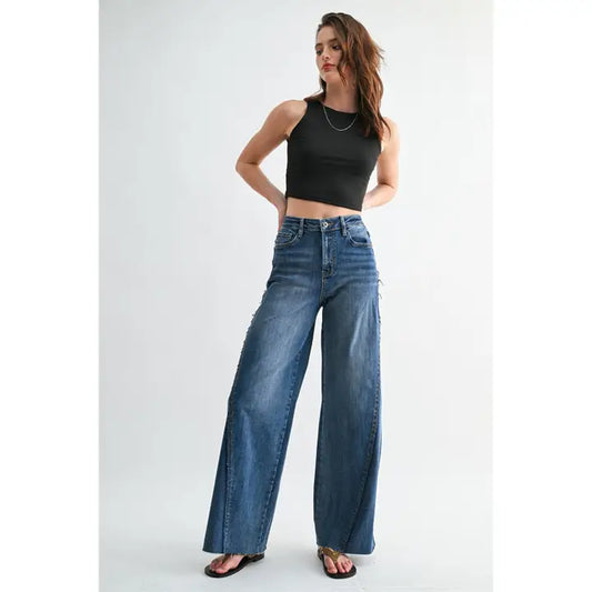 High-Rise Wide Leg Seamed Panel Jeans