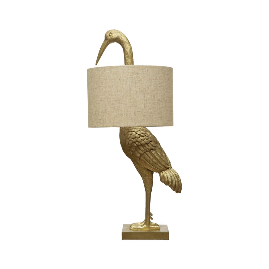 Resin Bird Table Lamp With Linen Shade