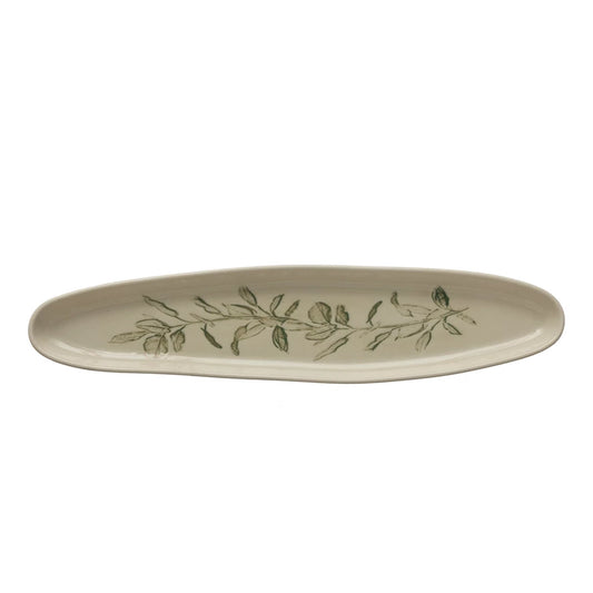 Oval Debossed Stoneware Tray