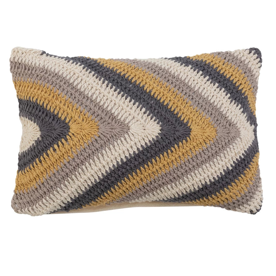 Crocheted Lumbar Pillow With Chevron Pattern