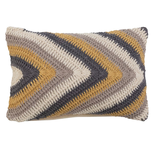 Crocheted Lumbar Pillow With Chevron Pattern