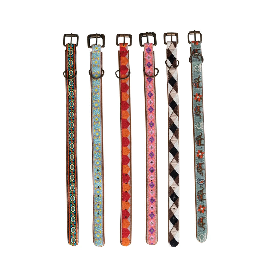 Cotton & Leather Dog Collar Extra Small