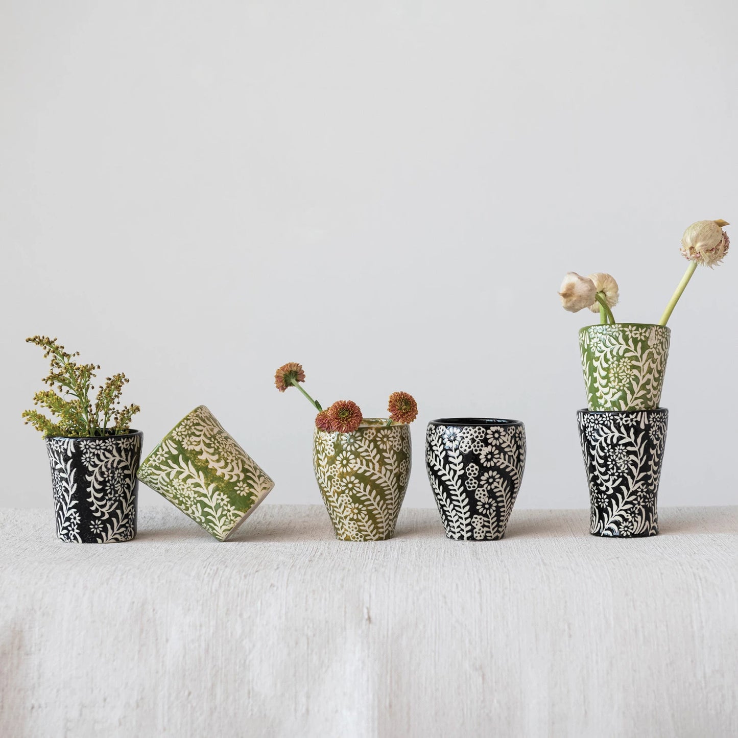 Stoneware Wax Relief Floral Cup