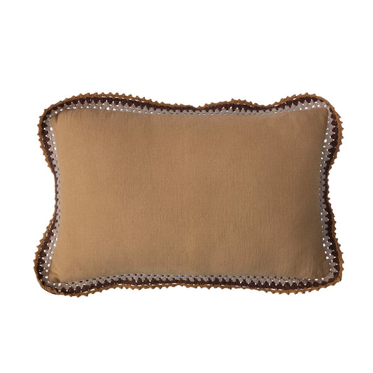 Cotton Lumbar Pillow With Crocheted Edge