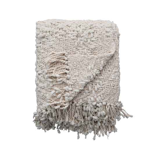 Woven Cotton Blend Cable Knit Throw