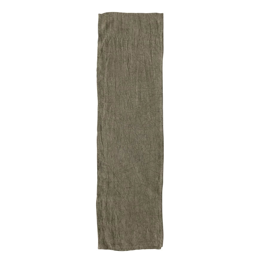 Stonewashed Olive Linen Table Runner