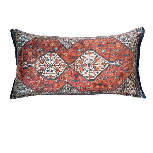 Cotton Blend Velvet Printed Pillow With Fringe