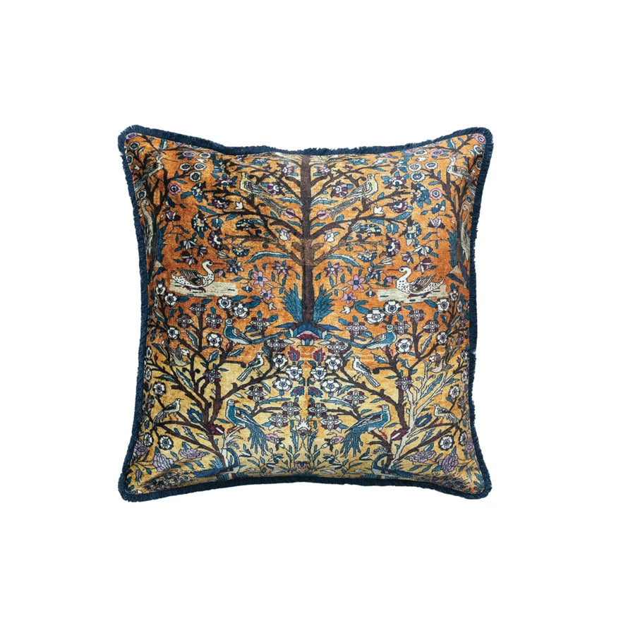Cotton Blend Velvet Square Pillow With Vintage Carpet Pattern