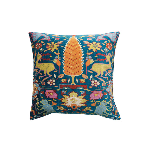 20" Square Cotton Blend Velvet Printed Pillow w/ Vintage Carpet Pattern