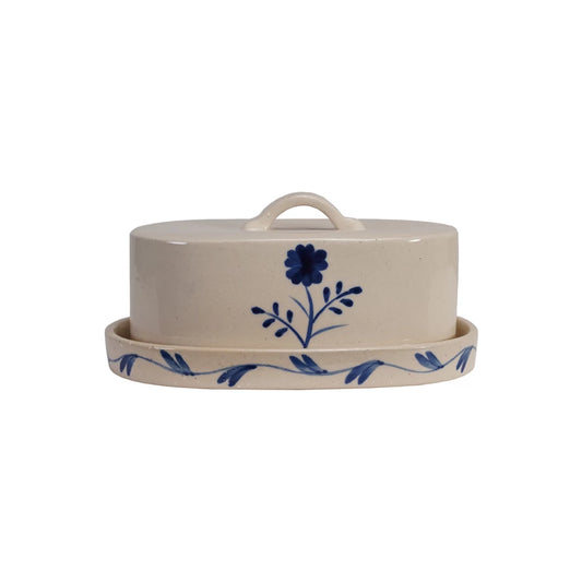 Stoneware Butter Dish With Flower