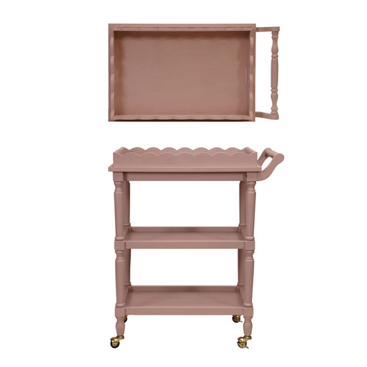 Wood 3-Tier Bar Cart on Casters with Removable Tray