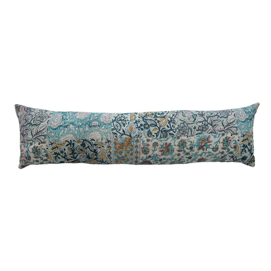 Hand-Embroidered Vintage Rali Quilt Lumbar Pillow (Each Will Vary)