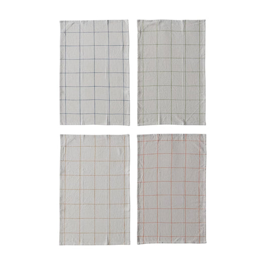 Cotton Printed Tea Towel With Grid Pattern