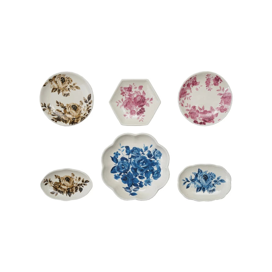 Stoneware Plate Shaped Magnet with Floral Image