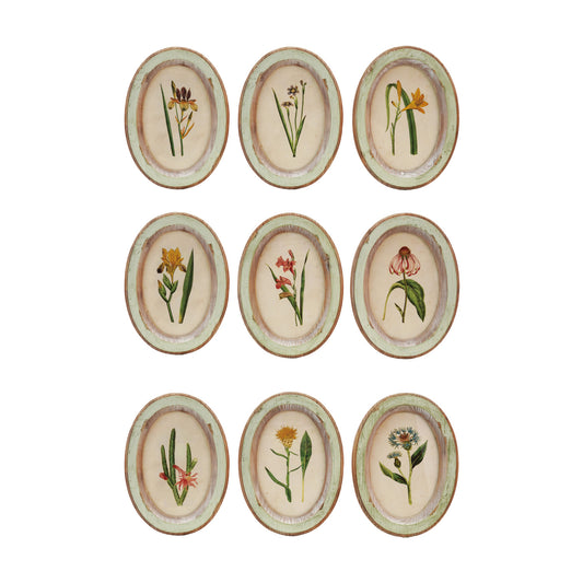 Wood Framed Glass Wall Décor with Flower, 9 Styles