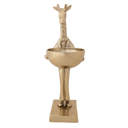 Cast Aluminum Giraffe Holding Bowl