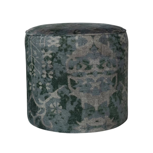 Printed Cotton Velvet Upholstered Stool