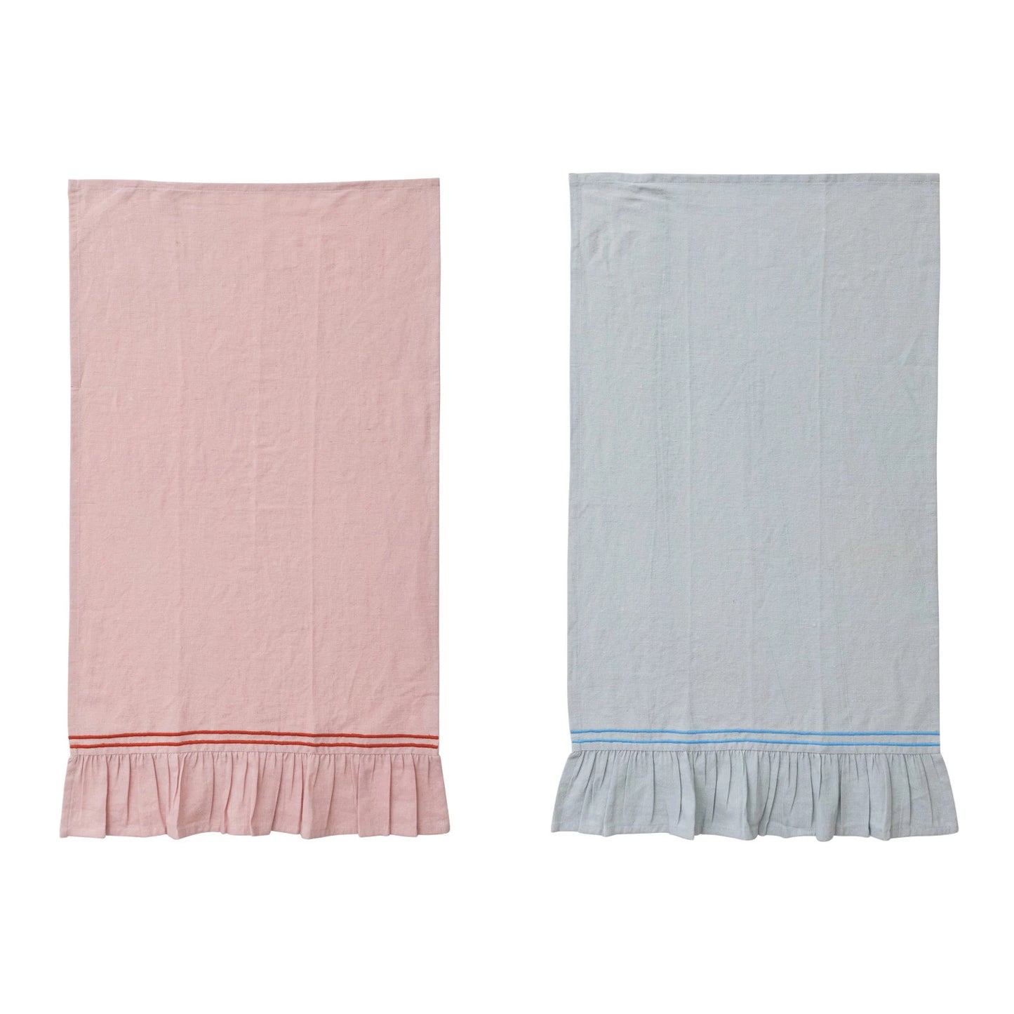 Embroidered Striped & Ruffled Tea Towel