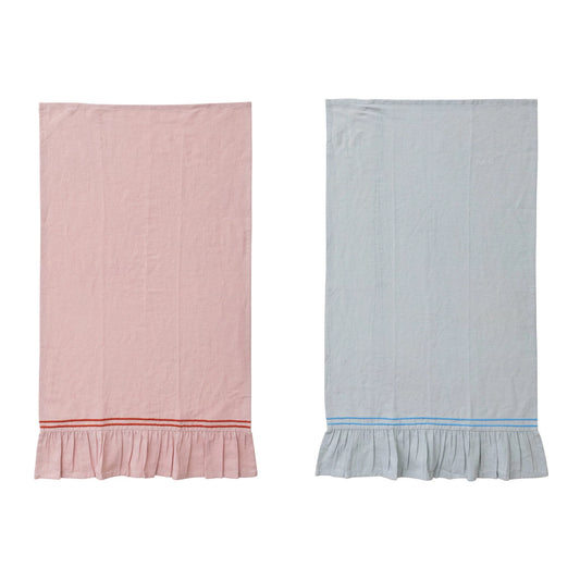 Embroidered Striped & Ruffled Tea Towel