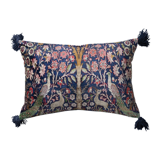 Woodland Printed Lumbar Pillow With Tassels