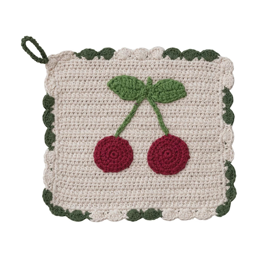 Crocheted Pot Holder w/ Cherries