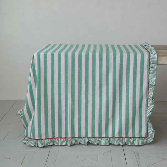 Striped Tablecloth w/ Ruffle Trim