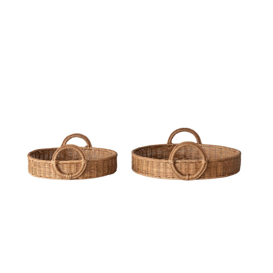 Woven Rattan Trays with Circle Handles