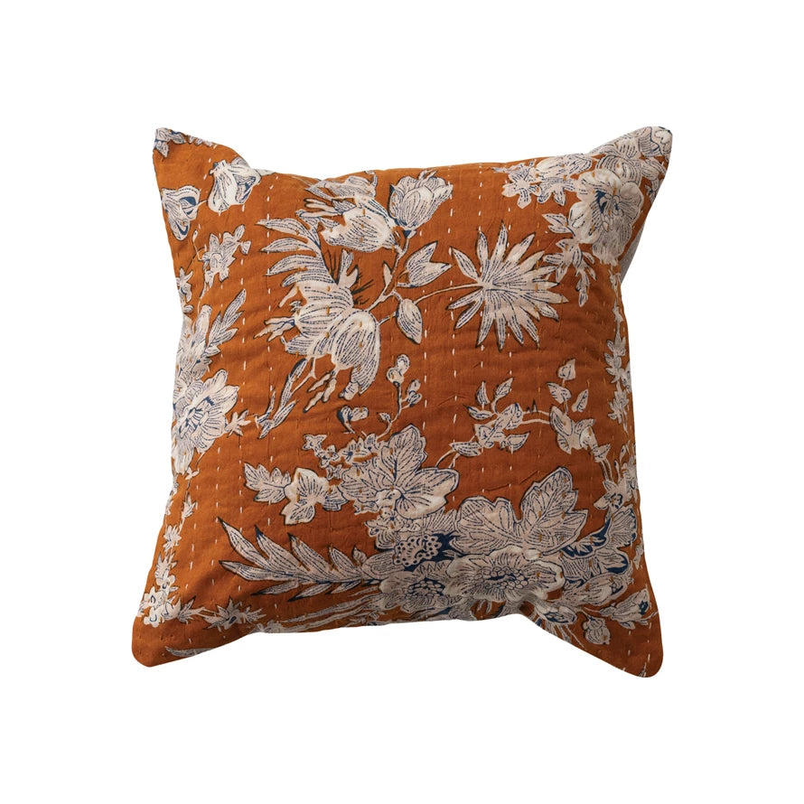Rust Voile Pillow with Florals