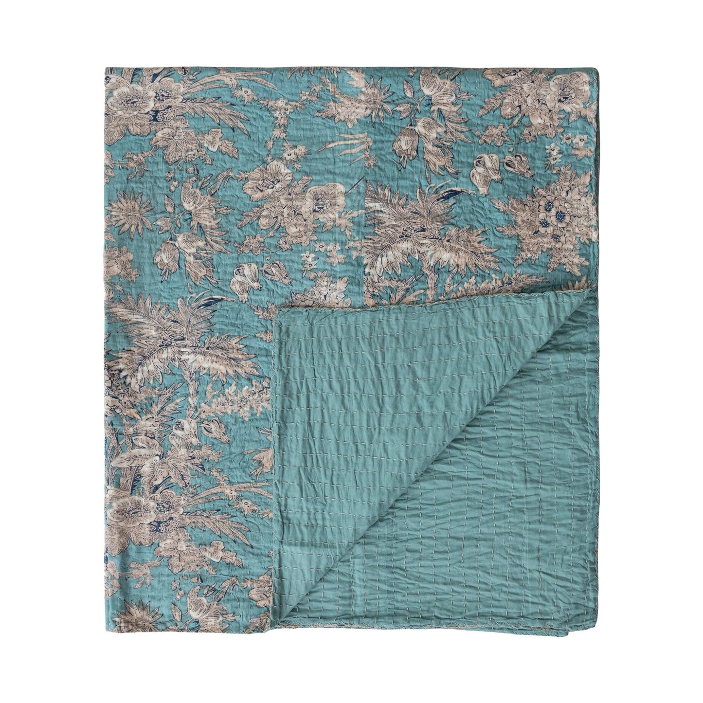 Throw with Florals & Hand Embroidered Kantha Stitch