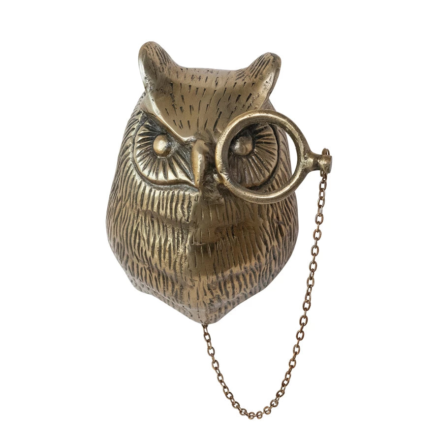 Antique Brass Owl Head with Monocle