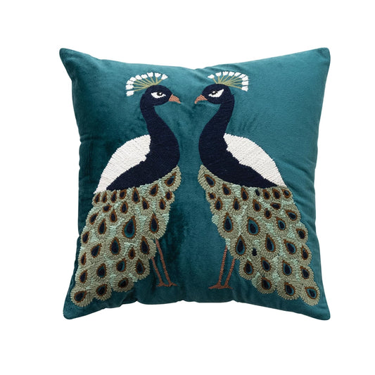 Square Velvet Pillow with Peacocks