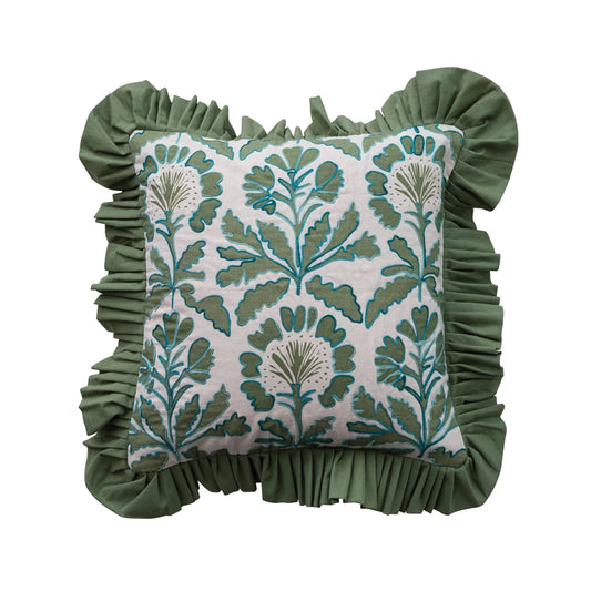 Square Cotton Pillow with Floral Pattern