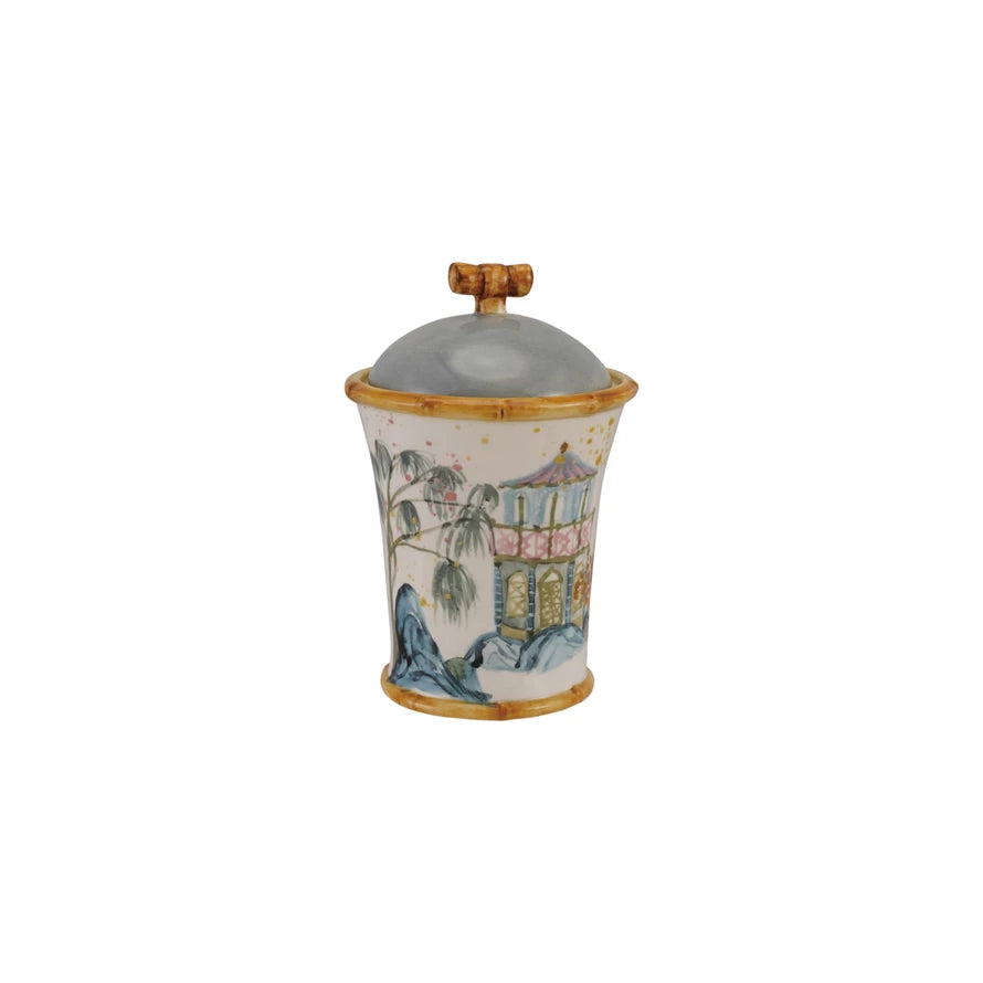 Stoneware Canister with House