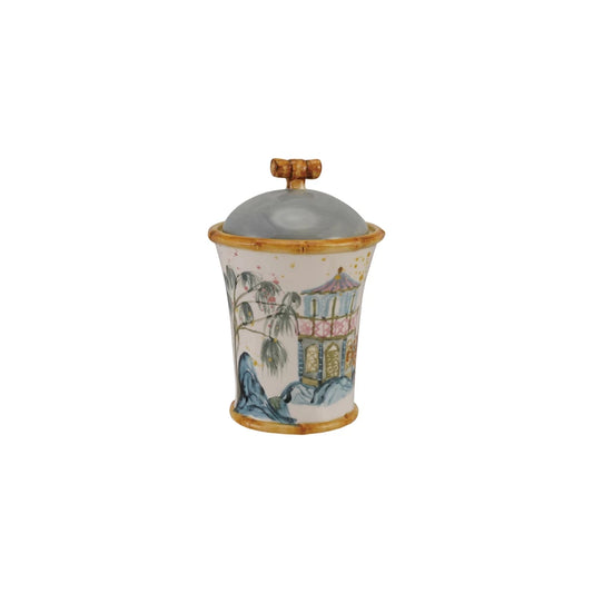 Stoneware Canister with House