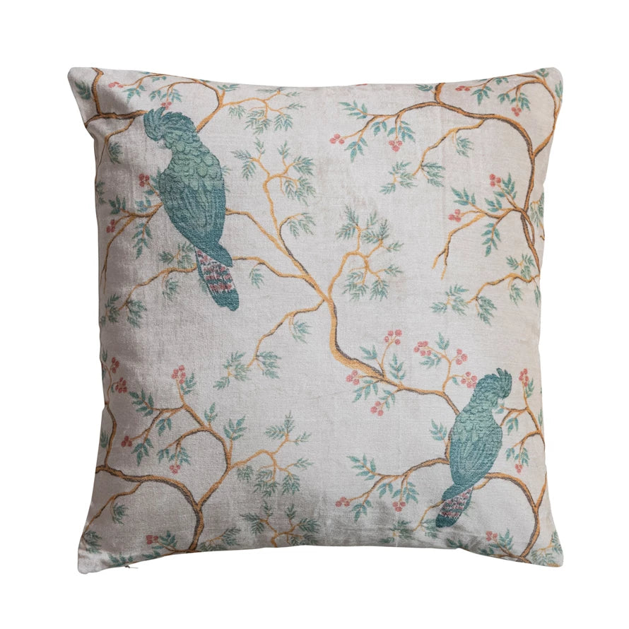 Velvet Pillow with Birds & Branches