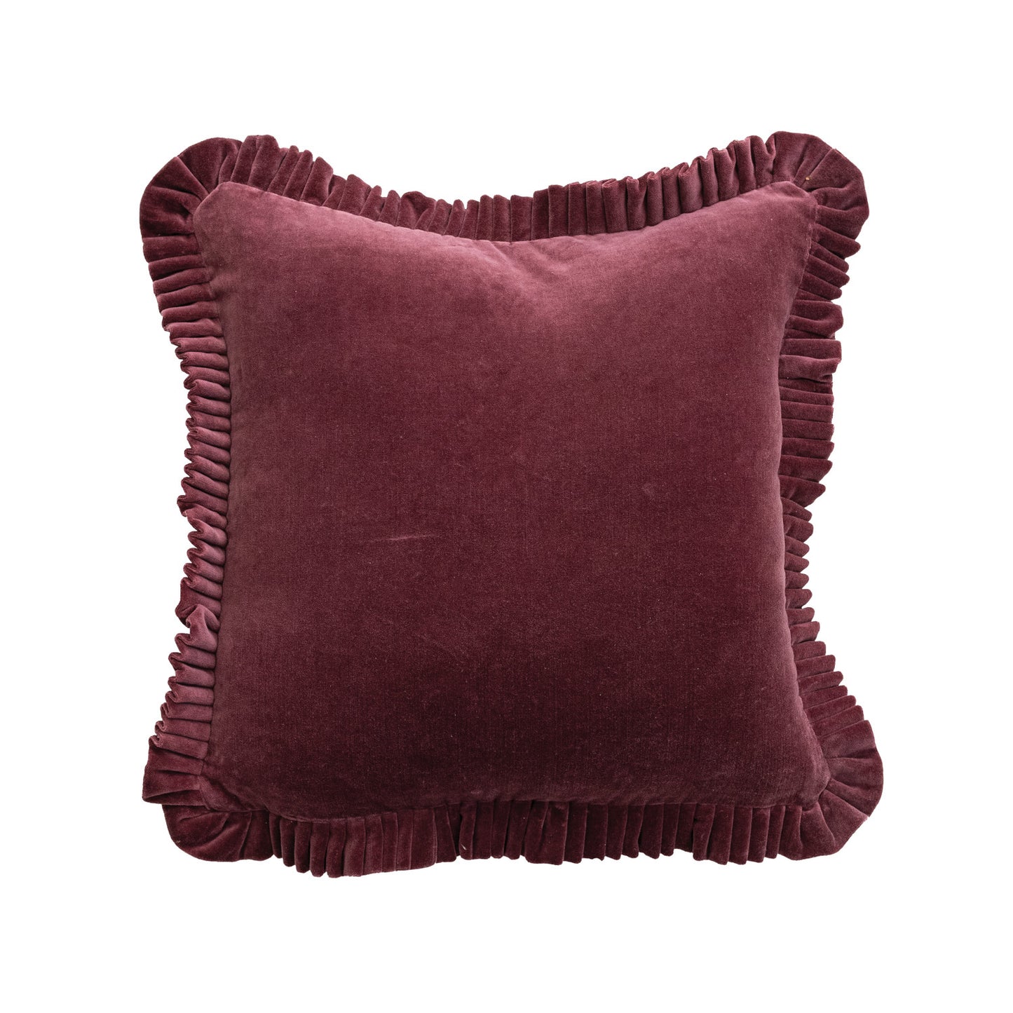 Burgundy Cotton Velvet Pillow with Ruffle