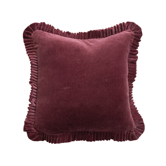 Burgundy Cotton Velvet Pillow with Ruffle