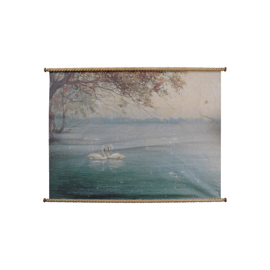 Canvas Scroll Wall Decor with Swans