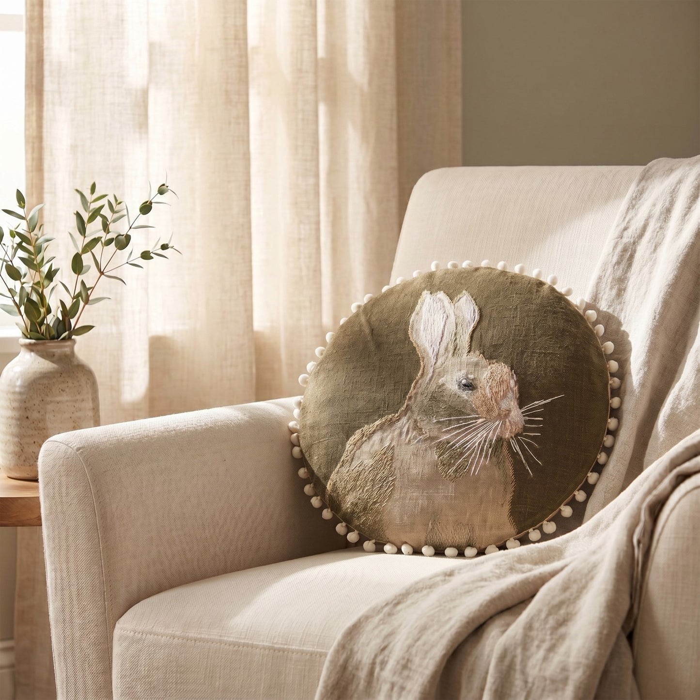 Whimsical Rabbit Print Cotton Pillow