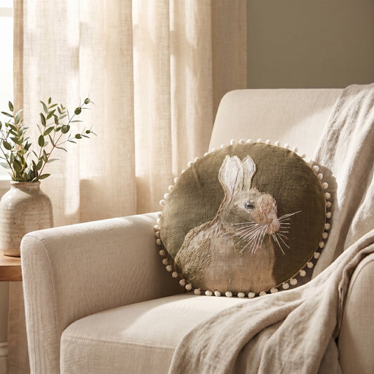 Whimsical Rabbit Print Cotton Pillow